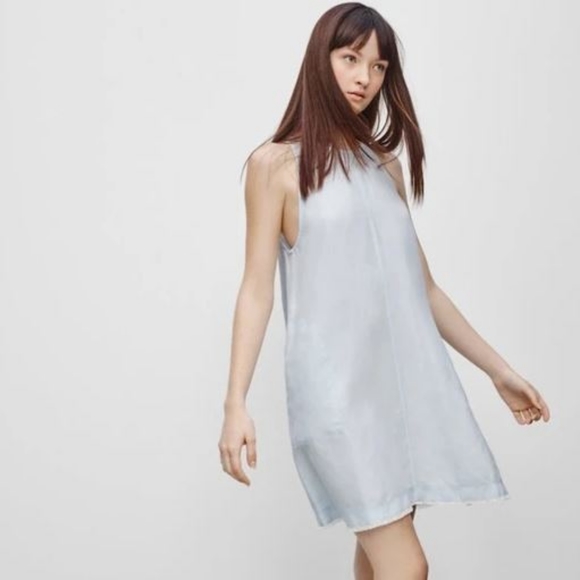 Wilfred Aritzia Trompette Linen Mini Dress, White, Raw Hem, Pockets